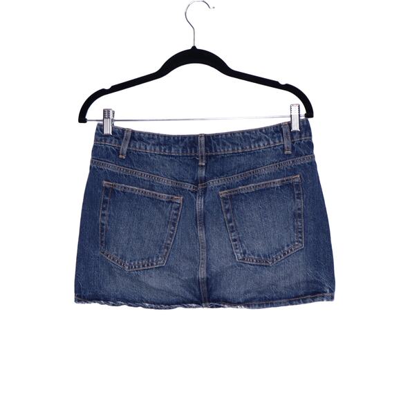 ZARA Denim Mini Skirt Dark Washed Sea Blue Mid Rise Button Fly Casual Women's S - Picture 2 of 12